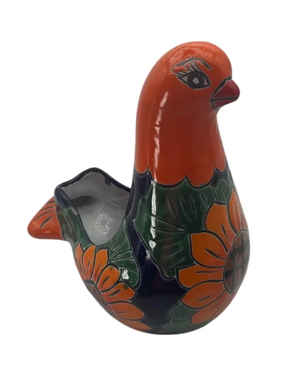 New Artisan Handmade Hand-Painted Talavera Ceramic Sunflower Bird Dove Planter